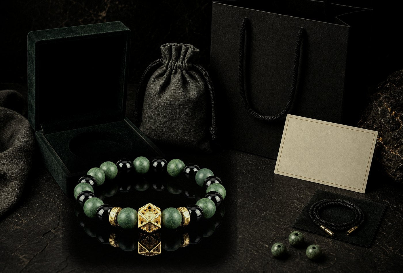 Azure Dragon bracelet arranged with premium gift box pouch card shopping bag spare cord and beads